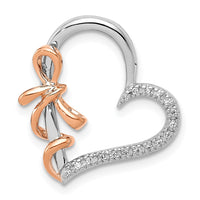 Load image into Gallery viewer, 14k White and Rose Gold Diamond Polished Heart w/Bow Chain Slide
