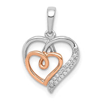 Load image into Gallery viewer, 14k White and Rose Gold 1/20ct. Diamond Double Hearts Pendant
