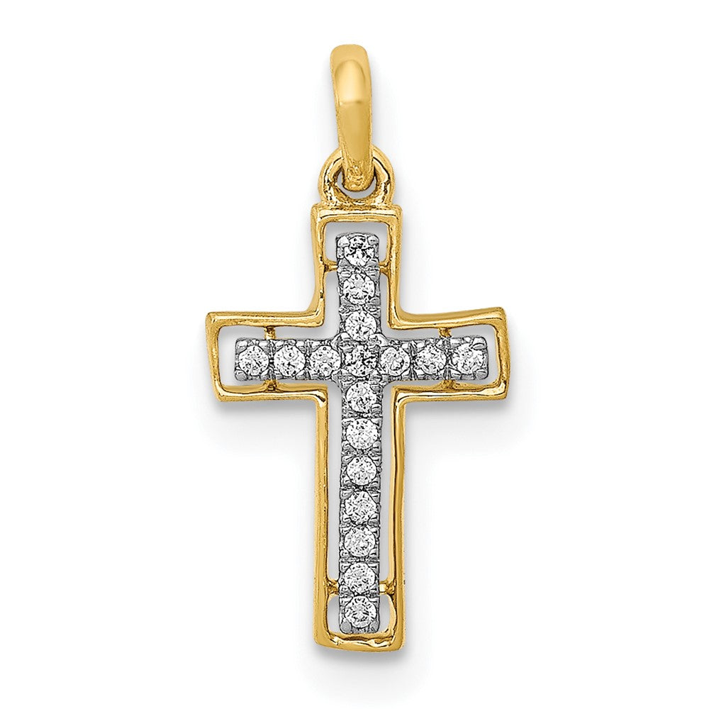 14k and Rhodium 1/20ct. Diamond Cross Pendant