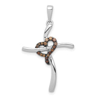 Load image into Gallery viewer, 14k White Gold 1/10ct. Champagne Diamond Heart Cross Pendant
