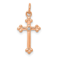 Load image into Gallery viewer, 14k Rose Gold Small Diamond Budded Cross Pendant
