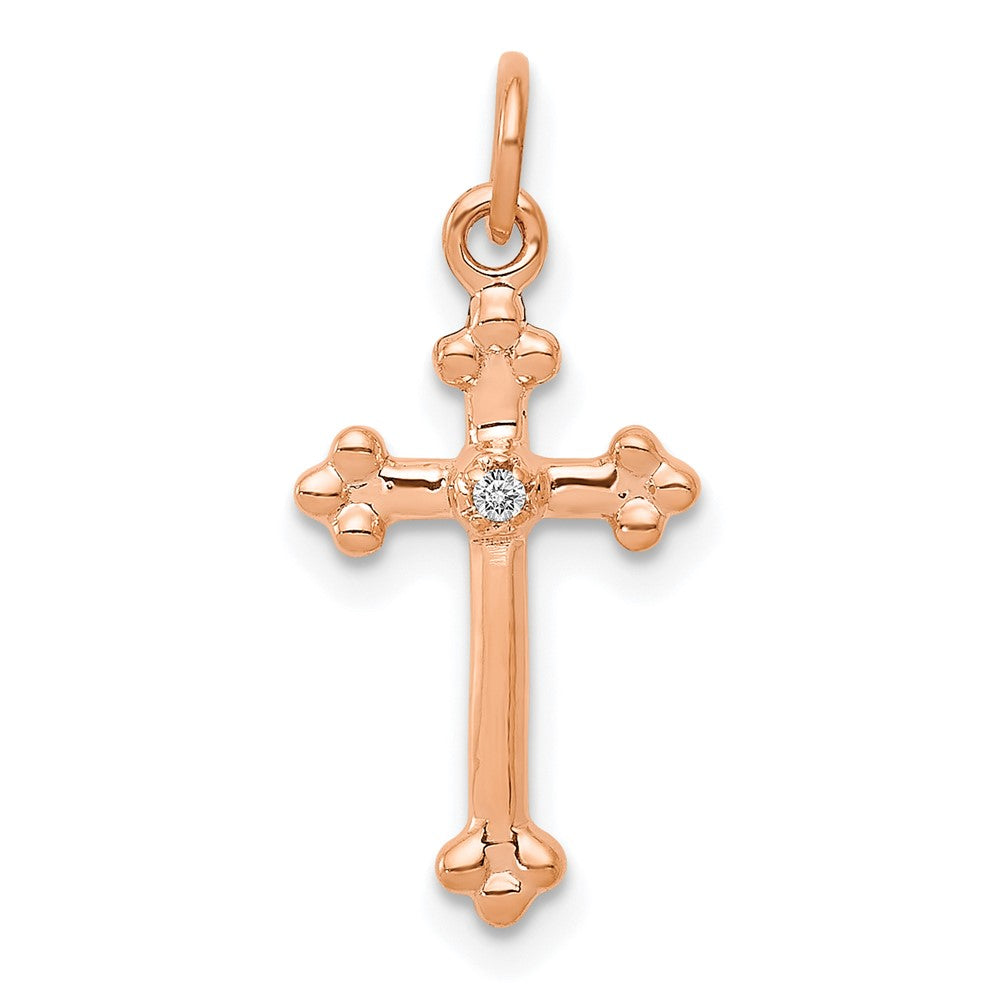 14k Rose Gold Small Diamond Budded Cross Pendant
