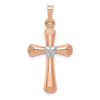 Load image into Gallery viewer, 14k Two-Tone Diamond Polished Hollow Latin Heart Cross Pendant
