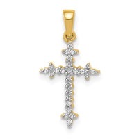 Load image into Gallery viewer, 14k and Rhodium 1/10ct. Diamond Fleur de Lis Cross Pendant
