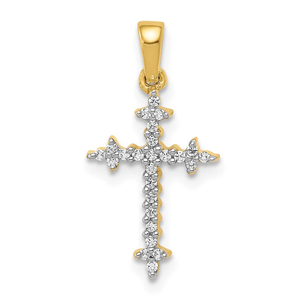 14k and Rhodium 1/10ct. Diamond Fleur de Lis Cross Pendant