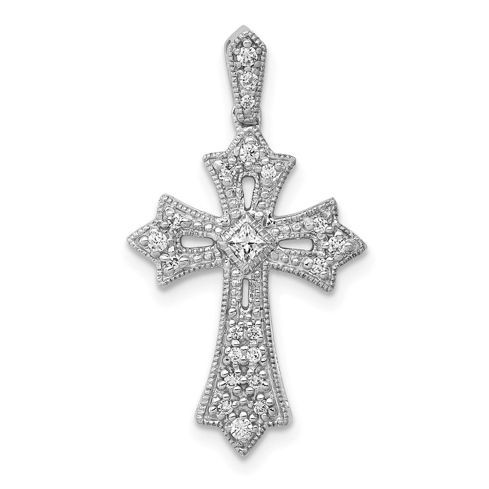 14k White Gold 1/6ct. Diamond Fleur de Lis Cross Pendant