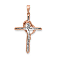 Load image into Gallery viewer, 14k Rose Gold Red and White Diamond Cross w/Heart Pendant
