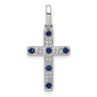 Load image into Gallery viewer, 14k White Gold 1/15ct. Diamond and Sapphire Cross Pendant
