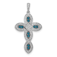 Load image into Gallery viewer, 14k White Gold White and Blue Diamond Cross Pendant
