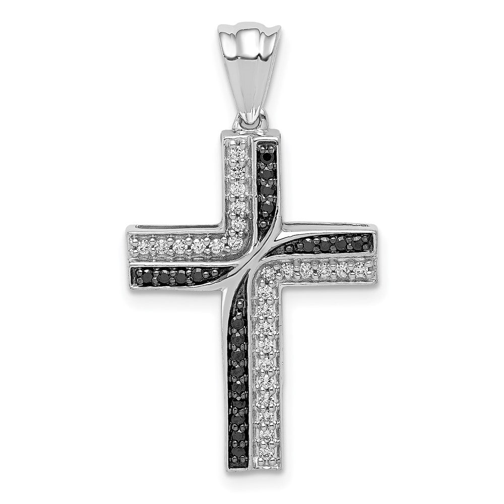 14k White Gold 1/5ct. Black and White Diamond Cross Pendant