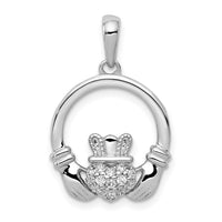 Load image into Gallery viewer, 14k White Gold Diamond Claddagh Circle Pendant
