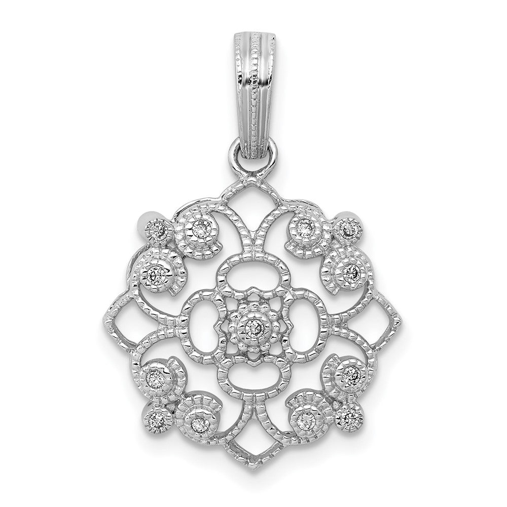 14k White Gold Fancy 1/15ct. Diamond Vintage Pendant