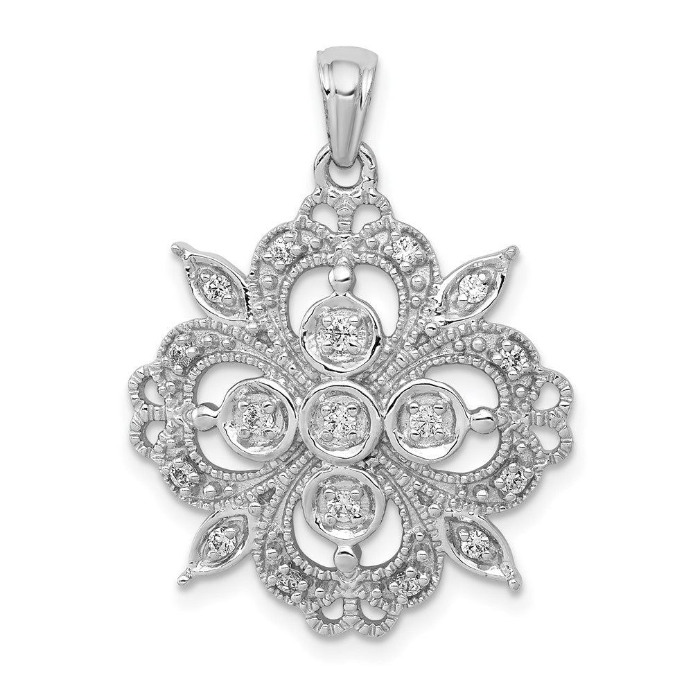 14k White Gold Filigree 1/4ct. Diamond Pendant
