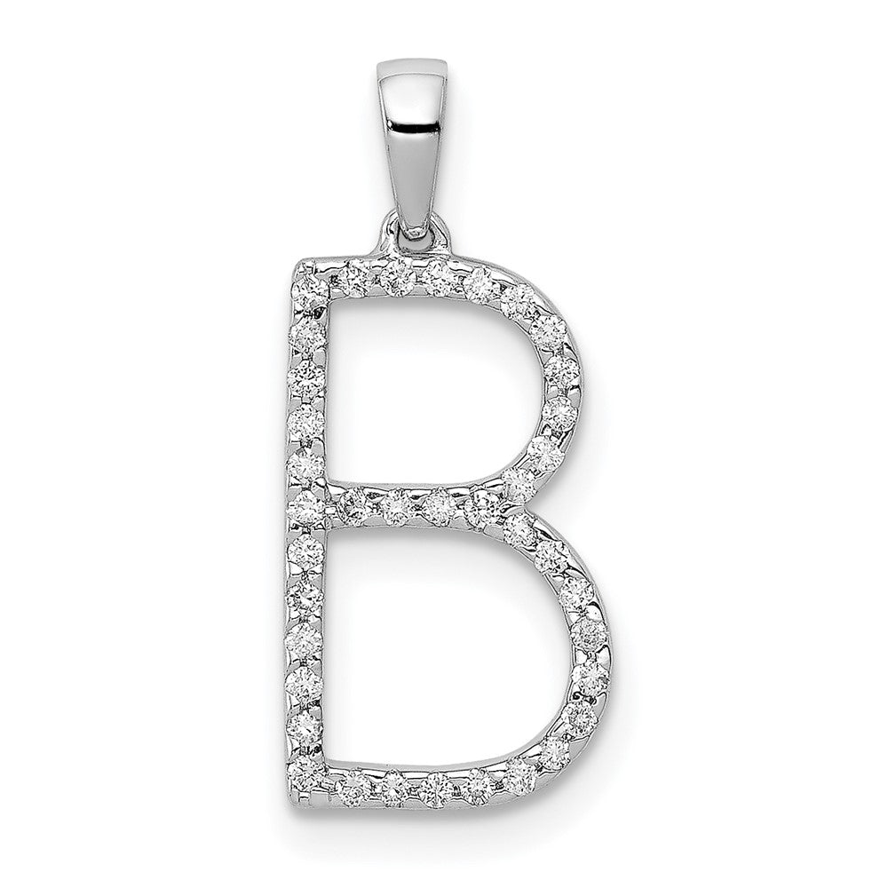 14K White Gold Diamond Letter B Initial Pendant