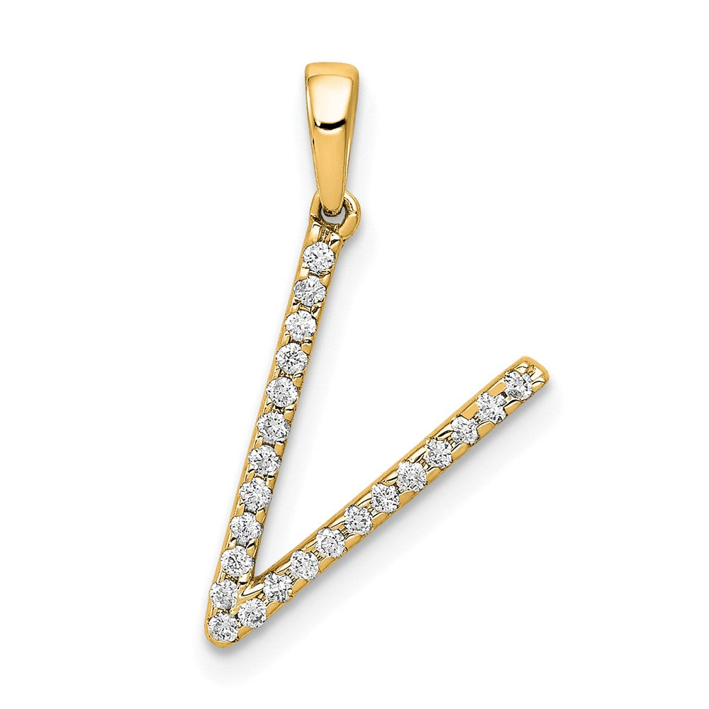 14K Diamond Letter V Initial Pendant