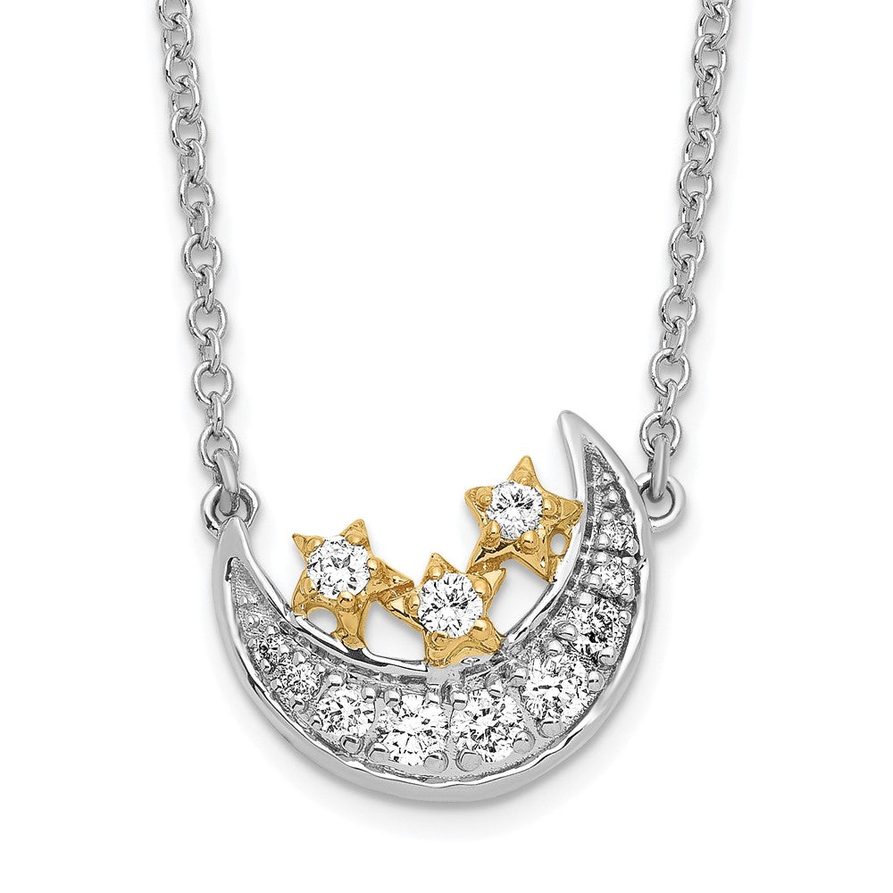 14k Two-tone Moon w/3-Stars Diamond 18in Necklace