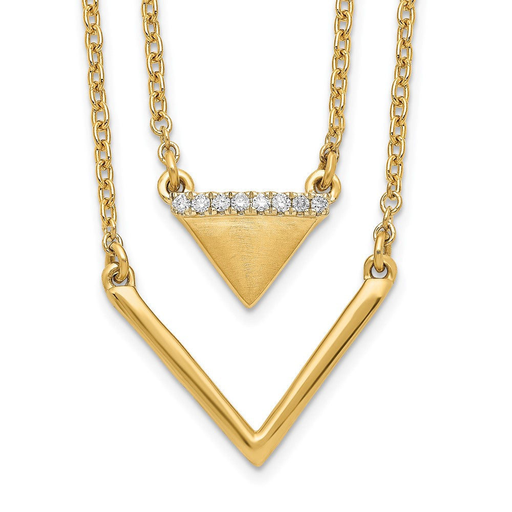 14k Satin/Polished Diamond Double Triangle 2strand 18in Necklace
