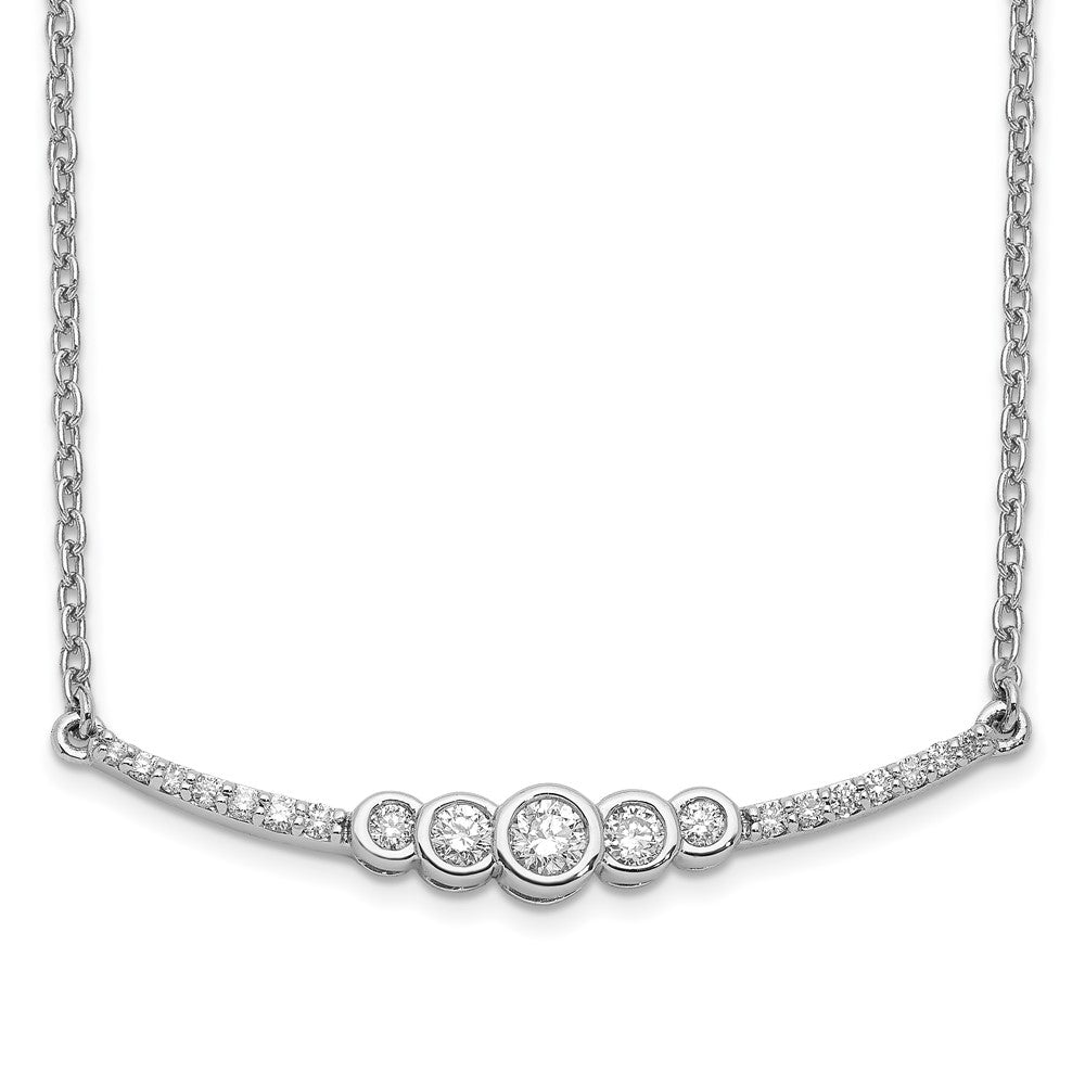 14k White Gold Polished Diamond Bezel Set Bar 18in Necklace