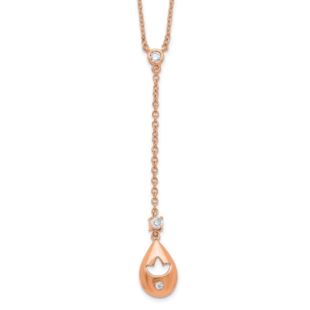 14k Rose Gold Diamond Teardrop w/Flower Dangle 18in Necklace