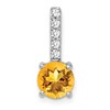 14k White Gold Round Citrine and Diamond Pendant