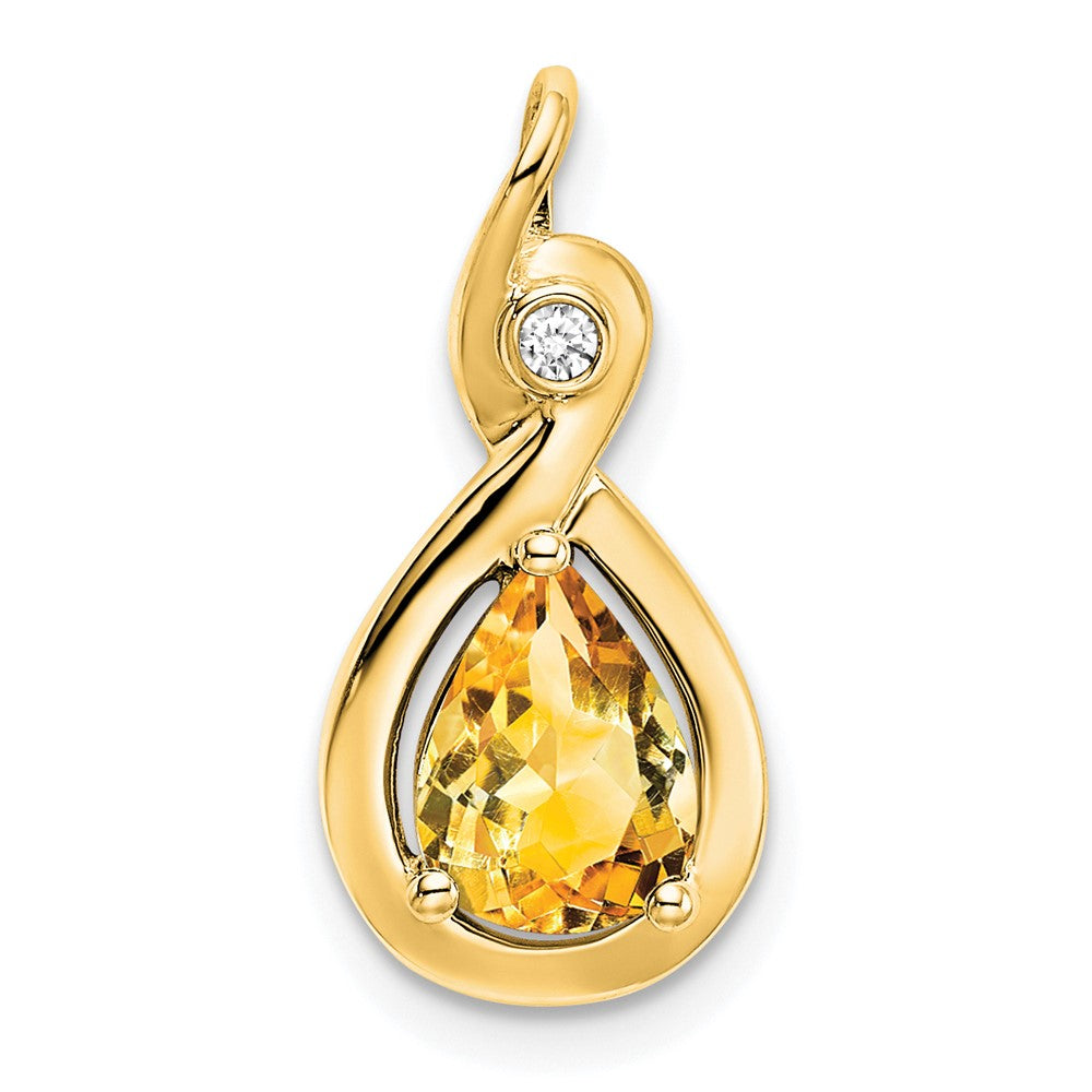 14k Pear Citrine and Diamond Pendant