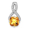 14k White Gold Cushion Citrine and Diamond Pendant