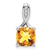 14k White Gold Cushion Citrine and Diamond Pendant