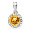 14k White Gold Citrine and Diamond Halo Pendant