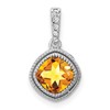 14k White Gold Cushion Citrine and Diamond Pendant