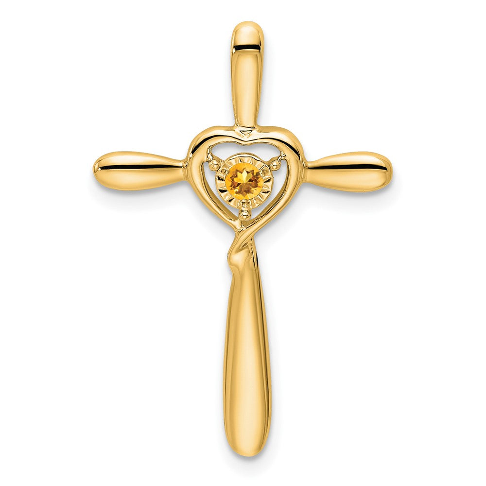 14k Citrine Cross w/Heart Chain Slide
