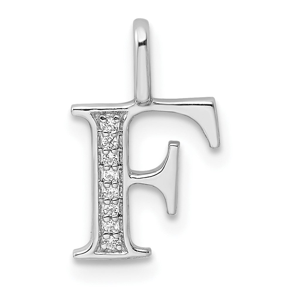 14K White Gold Diamond Letter F Initial Pendant