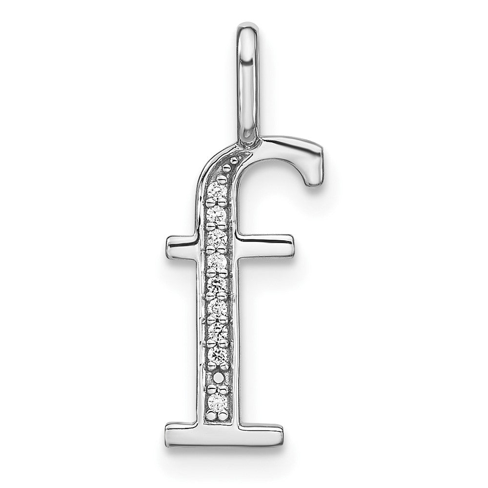14K White Gold Diamond Lower Case Letter F Initial Pendant