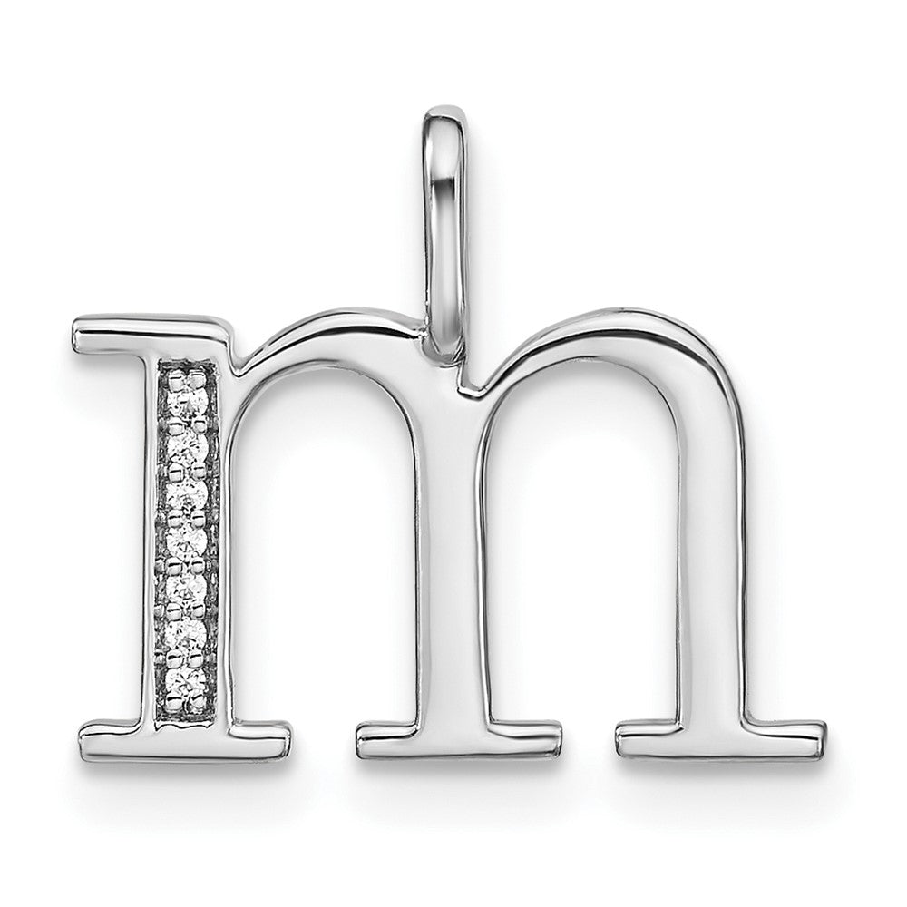 14K White Gold Diamond Lower Case Letter M Initial Pendant