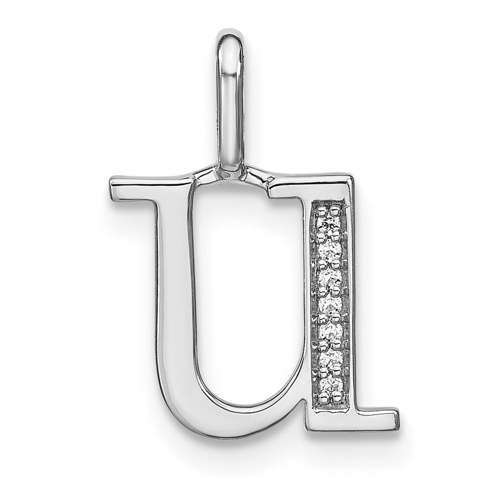 14K White Gold Diamond Lower Case Letter U Initial Pendant