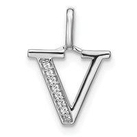 Load image into Gallery viewer, 14K White Gold Diamond Lower Case Letter V Initial Pendant
