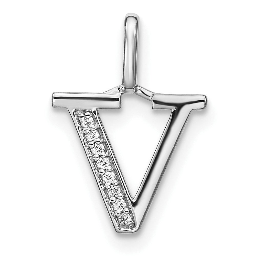 14K White Gold Diamond Lower Case Letter V Initial Pendant