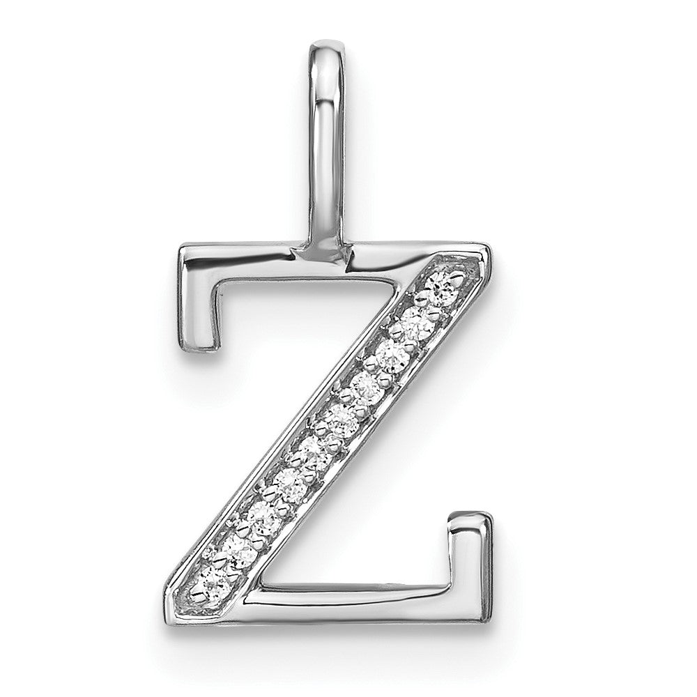14K White Gold Diamond Lower Case Letter Z Initial Pendant