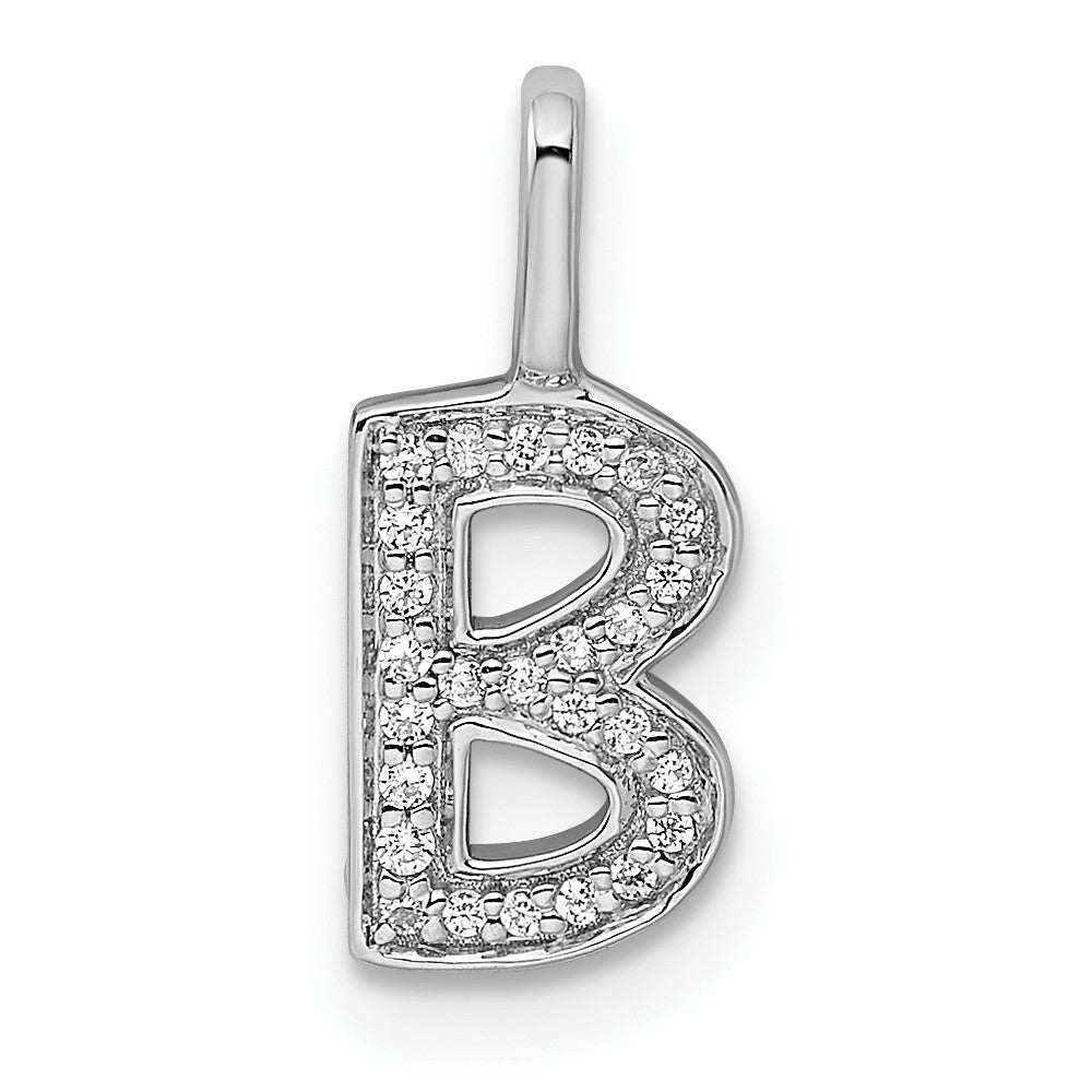 14K White Gold Diamond Letter B Initial Pendant