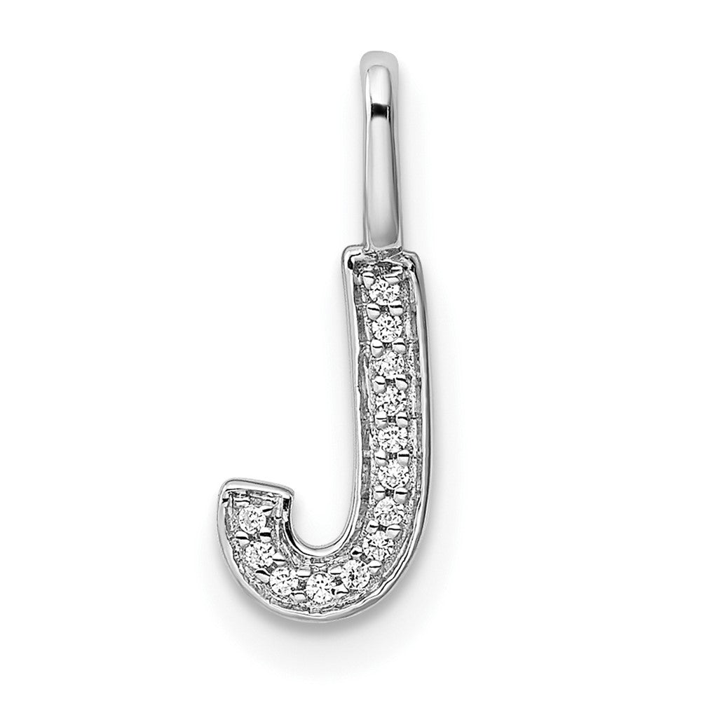 14K White Gold Diamond Letter J Initial Pendant