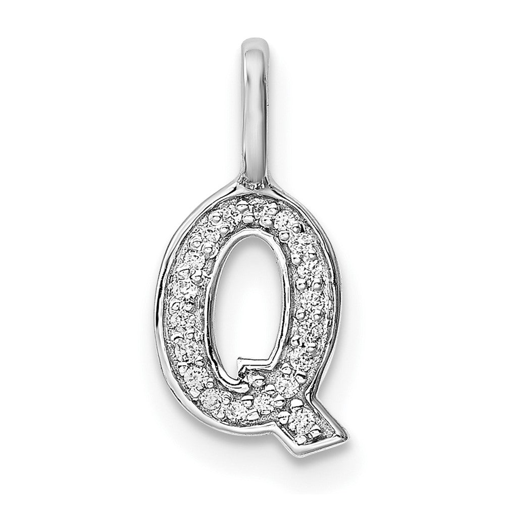 14K White Gold Diamond Letter Q Initial Pendant