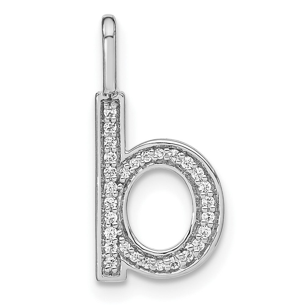 14K White Gold Diamond Lower Case Letter B Initial Pendant