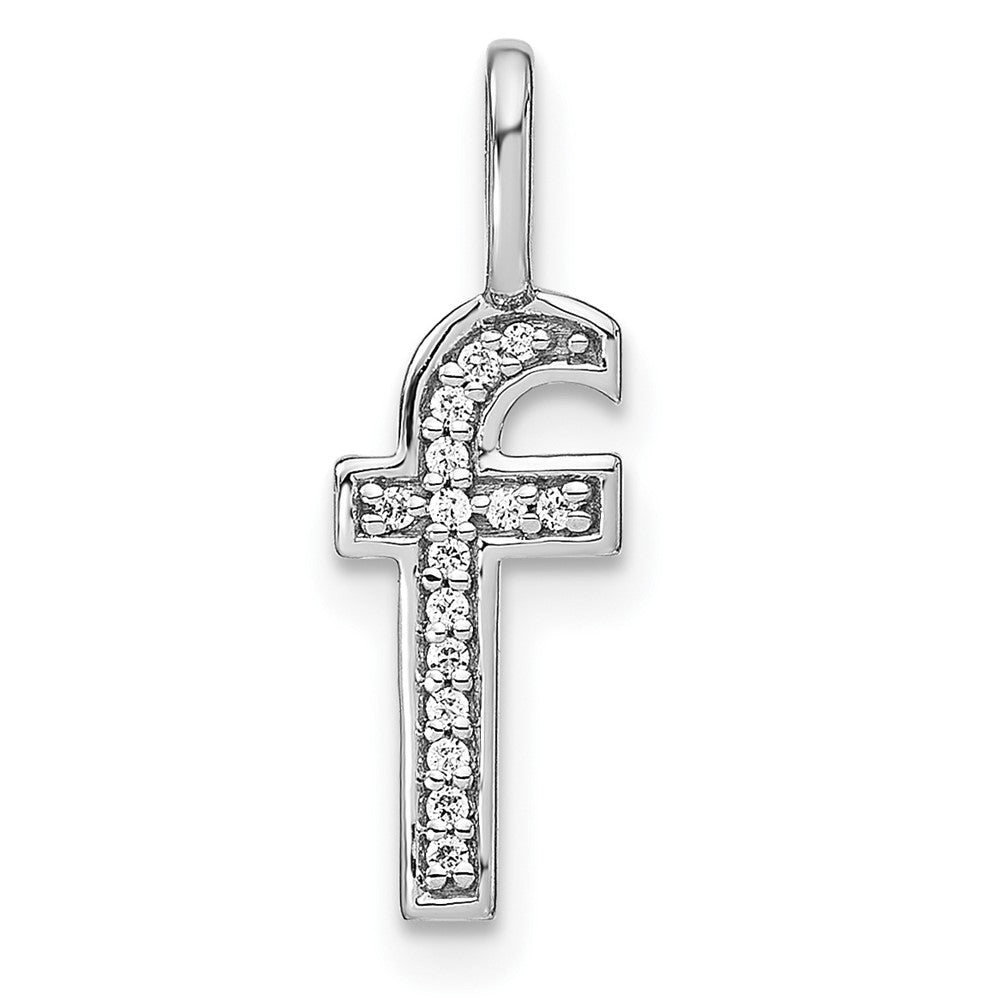 14K White Gold Diamond Lower Case Letter F Initial Pendant