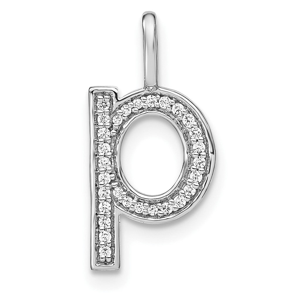14K White Gold Diamond Lower Case Letter P Initial Pendant