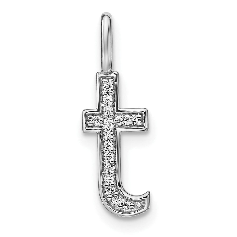 14K White Gold Diamond Lower Case Letter T Initial Pendant
