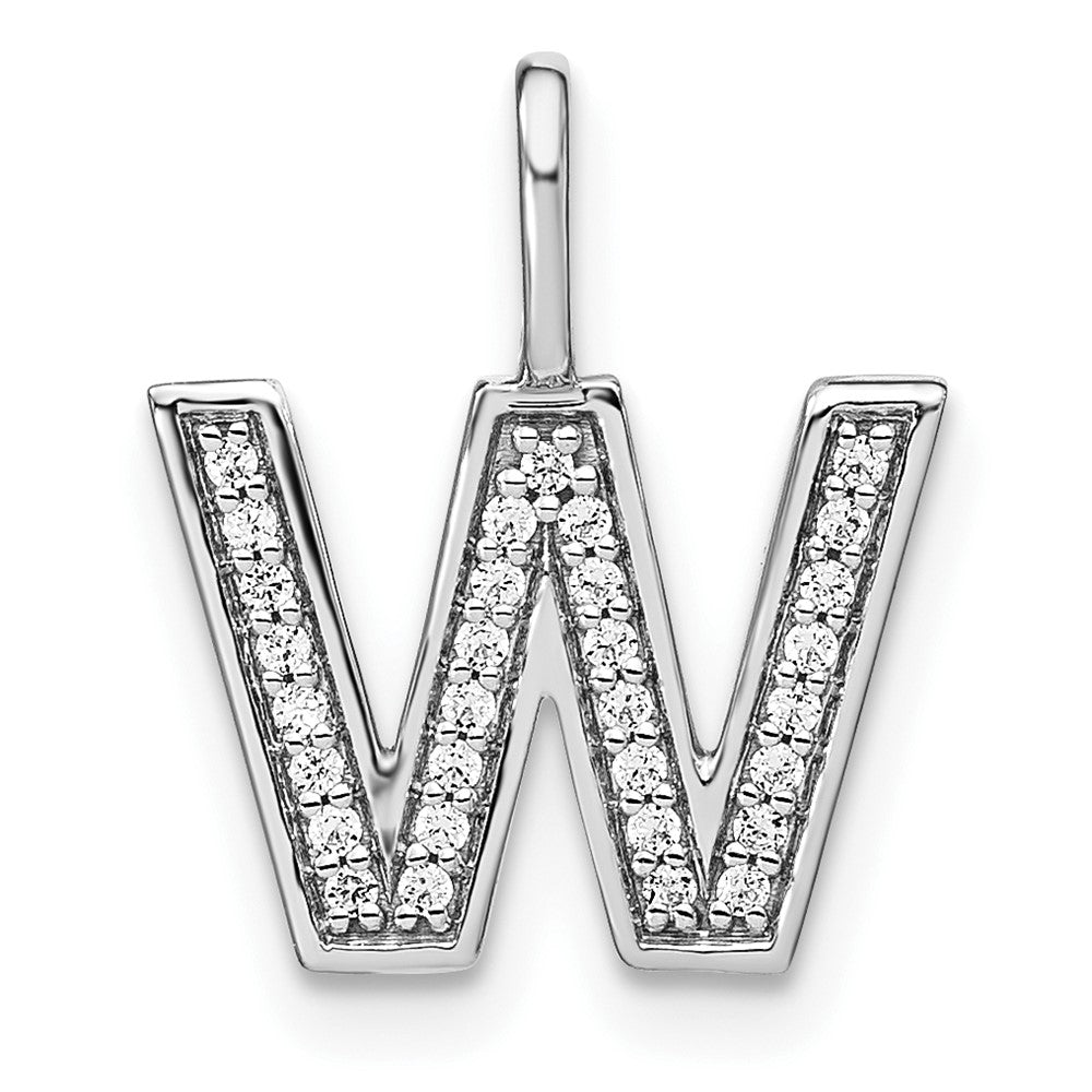 14K White Gold Diamond Lower Case Letter W Initial Pendant