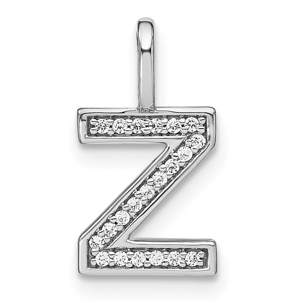 14K White Gold Diamond Lower Case Letter Z Initial Pendant