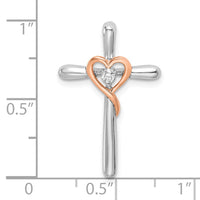 Load image into Gallery viewer, 14k Two-tone White &amp; Rose Cross w/Heart Diamond Chain Slide
