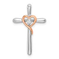 Load image into Gallery viewer, 14k Two-tone White &amp; Rose Cross w/Heart Diamond Chain Slide
