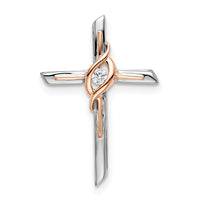 Load image into Gallery viewer, 14k Two-tone White &amp; Rose Diamond Cross Chain Slide
