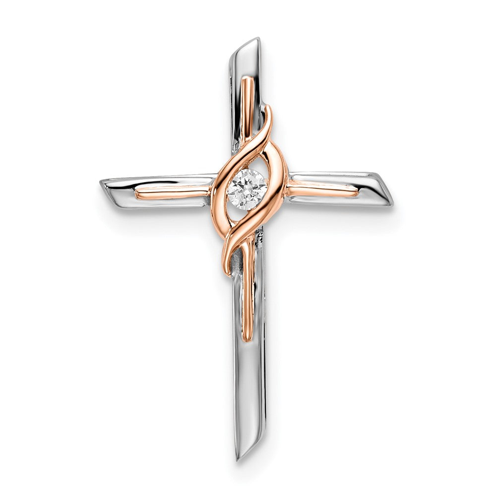 14k Two-tone White & Rose Diamond Cross Chain Slide
